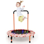 Trampoline Enfant Ø92CM avec 21 Lumières led & Poignée Amovible, Mini Trampoline Exterieur Enfant avec Motif d'Astronaute & Tapis Antidérapant pour