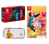 Nintendo Switch OLED (Neon Red And Blue), Slim Travel Pro Case (Princess Zelda) & Just Dance 2025 Bundle, Red,Blue