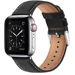 WFEAGL Compatible pour Bracelet Apple Watch 40mm 41mm 38mm 42mm(Séries 10), Bracelet de Cuir Véritable Remplacement pour iWatch Séries 10 9 8 7 6 5 4 3 2 1/SE/Ultra(Noir/Argent)