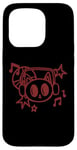 Coque pour iPhone 15 Pro Y2K 90s Cat porte un casque d'écoute et entend de la musique