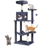 VEVOR Arbre à Chat, 143 cm, Tour d'escalade à Chats avec griffoir en sisal, Niche, hamac, perchoir supérieur, Plates-Formes de Saut, balles suspendues, pour activités d'intérieur Chats, Gris foncé