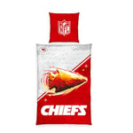 Herding Linge de lit Chiefs, NFL, taie d'oreiller env. 80x80 cm, Housse de Couette env. 135x200 cm, avec Fermeture éclair de Marque, 100% Coton/renforcé