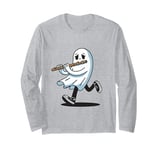 Boo Ghost Playing Flute Musical Instrument Flute Music Long Sleeve T-Shirt