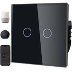 Smart Alexa Interrupteur D'Eclairage(Conducteur Neutre Necessaire)Avec Vitre En Verre-Commande Vocale Pour Alexa-Compatible Avec L'Application Smart Life Et Tuya-2 Voies-Noir