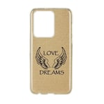 Coque Galaxy S21 ULTRA paillettes dore love dreams ailes noir