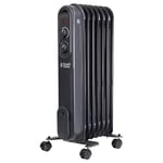 Russell Hobbs 1500W/1.5KW Oil Filled Radiator, 7 Fin Portable Electric Heater - Anthracite, Adjustable Thermostat, 3 Heat Settings, Overheat Protection, 15m sq Room Size, 2 Year Guarantee RHOFR7004A