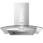 COMFEE' Chimney Cooker Hood 60cm GLAV17SS-60 with LED Light & Glass Extractor Hoods, 600mm Kitchen Extractor Fan - Stainless Steel