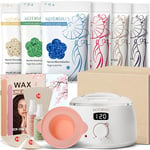 KOTAMU Waxing Kit for Women & Men, Professional Wax Kit for Hair Removal, Digital Wax Pot for Thick Coarse Fine Fuzzy Hair & Sensitive Skin, White Waxing Warmer with 44 Accessories for Home Salon Use