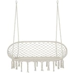 Banc Suspendu en Macramé Coton Polyester Beige - Outsunny - 2 Personnes - Style Bohème Chic