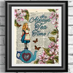 Alice in Wonderland dictionary book page artwork print tea time flowers poster.