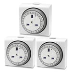 EXTRASTAR 24 Hours Square Mechanical Timer Socket, 13A/3120W Plug-in Time Controller, Segment Timer Plug Socket UK for Coffee Maker, Water heater, Bread machine (White, 3 Pack)