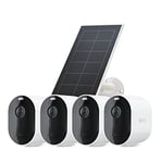 Arlo Pro 5 Camera Surveillance WiFi Exterieure Sans Fil + Panneau Solaire, 160° Vision Nocturne Couleur Avancée 2K HDR, Sirène, Détection De Mouvement, Essai Arlo Secure inclus, Kit 4 Caméras, Blanc