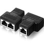 RJ45 Ethernet Splitter Connectors 1 to 2 Splitter Connectors Adapter LAN Ethernet Plug Connector Compatible with Cat5 Cat6 Cable, Two Computer Can Surf the Internet at the Same Time (Black,2 Pieces)