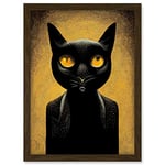 Doppelganger33 LTD Black Cat Le Chat Noir Modern Mustard Artwork Framed A3 Wall Art Print