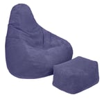 Loft 25 Purple Jumbo Cord Highback Bean Bag Chair Footstool Adult Gaming Beanbag