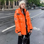 Doudoune Femme Veste d'hiver Femmes À Capuche Poche Épaisse Lâche Chaud Outwear Décontracté Court Manteau Parkas Veste Hiver Manteau Femmes XL Orange