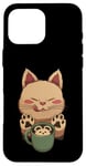 Coque pour iPhone 16 Pro Max Kawaii Kitty Latte Little Mouse Tasse à café Motif chat