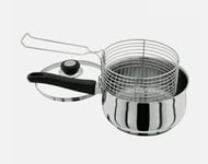 3PCS SET DEEP FRYER CHIP PAN INDUCTION STAINLESS STEEL POT GLASS LID BASKET 20CM