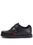 Kickers Boys Fragma Double Strap School Shoes - Black, Black, Size 6 Older