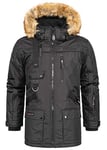 Geographical Norway Chirac Men Distribrands - Parka Chaude Homme Imperméable - Manteau Épais Capuche Outdoor - Blouson Chaud Coupe Vent Hiver Doublure Extérieur (Noir M)