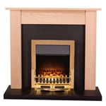 Adam Southwold Fireplace in Oak & Black with Blenheim Electric Fire in Brass,...