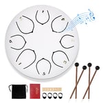 DEECOZY Slit Drums, Steel Tongue Drum, 6 inches 8 Tone D Key, Handpan Drum with Drumsticks, Bag, Finger Cover, Percussion Instrument for Musical Education Concert Mind Healing Yoga Meditation (white)