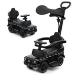 GOPLUS 3 en 1 Porteur Bebe Mercedes Benz, Pousse Pousse avec Poignée Auvent Réglable, Garde-Corps, Klaxon, Bruit de Moteur, Rangement, Poussette Jouet pour Enfant 1-3 Ans,Charge 25KG (Noir)