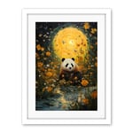 Artery8 Harvest Moon Panda Landscape Oil Painting Panda Bear in a Wildflower Meadow with Flowing Stream Kids Bedroom Artwork Framed Wall Art Print 18X24 Inch