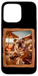 Coque pour iPhone 15 Pro Max Bulldog à la table de plage avec boisson