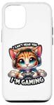 Coque pour iPhone 14 Pro Chat gamer rétro avec casque : Can't Hear You, I'm Gaming!