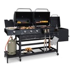 Kingsville Smoker barbecue Combiné gaz charbon fumoir 13,5 kW 3 + 1 brûleur noir