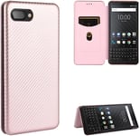 Compatible Avec Coque Blackberry Key 2, Mince Flip Fibre De Carbone [Test De Chute] Antichoc Stand Fente Avec Carte, Protecteur D'écran En Verre Trempé*2-Or Rose