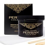 Persian Cold Wax Kit, Hair Removal Sugar Wax for Fine to Medium Hair Types Body Waxing Women & Men, 8 oz (240ml) wax, 20 strips, 2 spatulas