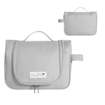 Cozary Trousse de Toilette Voyage, Pliable Trousse Toilette pour Hommes et Femmes, Grande Imperméable Trousse Maquillage avec Crochets (Gris)