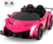 Voiture Electrique Enfant 12V 1 Place Charge 30KG Lamborghini Télécommande Ports AUX et USB Multimédia Rose