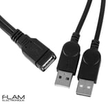 Cable USB 2.0 femelle (female) / USB DUAL Male Male rallonge data + charge 30cm