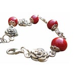 AIUIN 1 x bracelet taille réglable style chinois bracelet en céramique pour femme fleur bracelet décoratif (avec un sac à bijoux) (rouge)