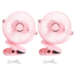 Desk Fan, 2 Pcs 6 Inch Camping Fan LED Light 5 Speeds Airflow Rechargeable, Pink