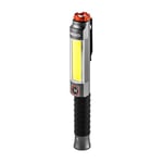 NEBO Big Larry 3 Work Light, 600 Lumen Flashlight with COB Work Light, Pocket Clip Magnetic Base for Hands-Free Lighting, Portable COB LED Dimmable Flashlight, Hazard Light-Red