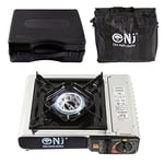 NJ-500 Portable Camping Gas Stove - Single Burner Butane Gas Cooker 2.2kW Stainless Steel with Carry Case + Bag Outdoor use