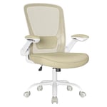 SONGMICS Chaise Bureau Ergonomique en Toile, Fauteuil, Support Lombaire Rembourré, Mécanisme à Bascule, Assise Large de 53 cm, Accoudoirs Rabattables, Beige Avoine OBN037K02