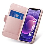 Aunote Coque pour iPhone 12/ iPhone 12 Pro, Housse Étui iPhone 12 Pro Protection Rabat Clapet Portefeuille Phone Cover, Ultra Mince Pochette iPhone 12 Telephone Femme Flip Case,Or Rose