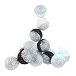 HOME DECO FACTORY Cmp - Guirlande 16 boules LED à piles, Longueur 3m, Coloris Noir, bleu clair et Argent pailleté, Piles NON INCLUSES