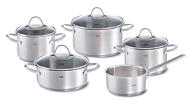 Fissler Palermo Lot de 5 casseroles en acier inoxydable avec couvercles en verre (3 casseroles, 1 casserole, 1 casserole) pour induction