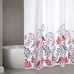 MSV "Premium Birds Polyester Shower Curtain, Red, 180 x 200 cm