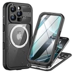 Lanhiem Coque pour iPhone 16 Pro Max Étanche, IP68 Imperméable 360 Integral Antipoussière Anti-Neige Resistante Waterproof Etui [Compatible avec MagSafe] Protection Housse pour iPhone 16 Pro Max, Noir