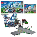 LEGO 60316 City Police Station with Van, Garbage Truck & Helicopter Toys & 60304 City Road Plates Building Toys, Set with Traffic Lights, Trees & Glow in the Dark Bricks