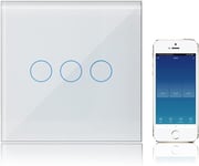 Intelligent Interrupteur Connecte 3 Gang 1 Voies Compatible Avec Alexa,Wifi Interrupteur Tactile Panneau En Verre Blanc Avec Fonction De Minuterie,Tuya/Smart Life App Contrôle