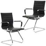 Wahson Office Chairs - Lot de 2 Chaises de Bureau en Similicuir avec Accoudoirs Chromés Chaise de Réception en Base Métal Chaise de Conférence