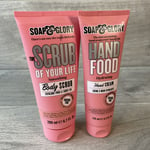 Soap & Glory  Smoothing Body Scrub 200ml & Hand Food Hydrating Cream 125ml NEW